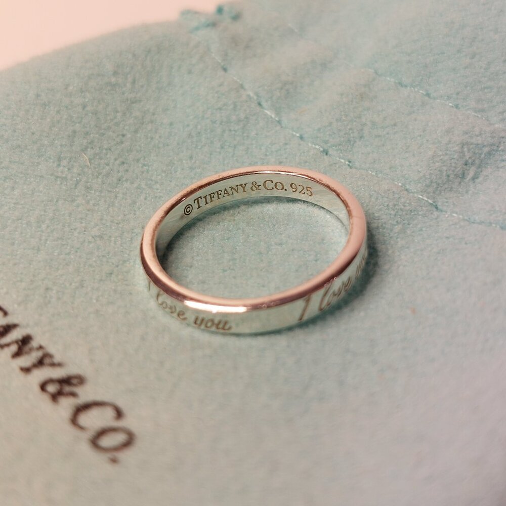 Tiffany & Co. Sterling Silver I Love You Size 5.75 Stacking Band Ring - Picture 4 of 5